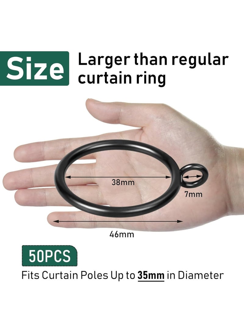 50 Pack Metal Curtain Rings - 38mm Black Pole Rings for 35mm Curtain Poles, Drapery Sliding Eyelet Hanging Rings, Shower - Image 2